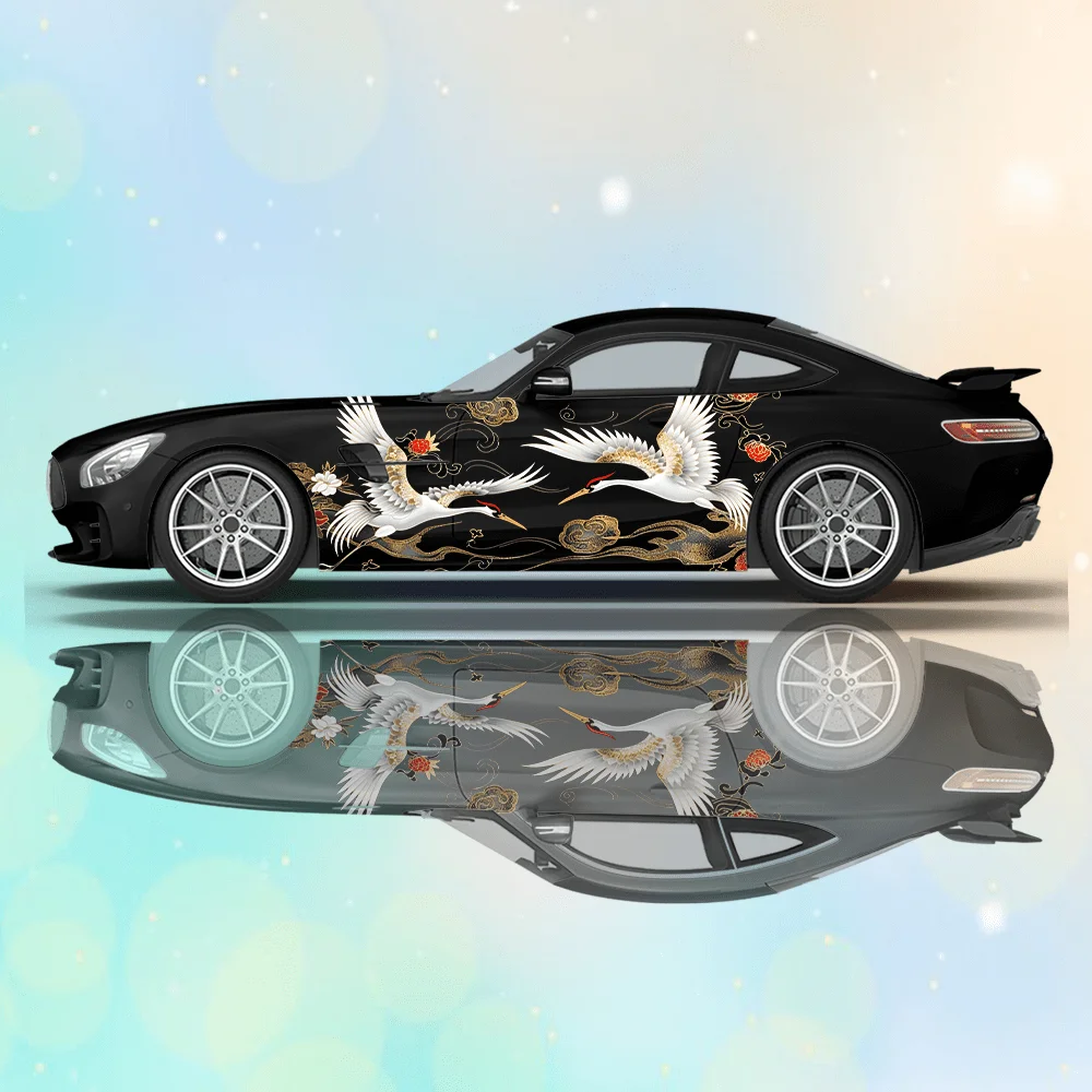 

Chinese Ink Crane Art Print Car Side Sticker Decoration Protection, Waterproof Self-adhesive Decal Auto Accessories Wrap Cover