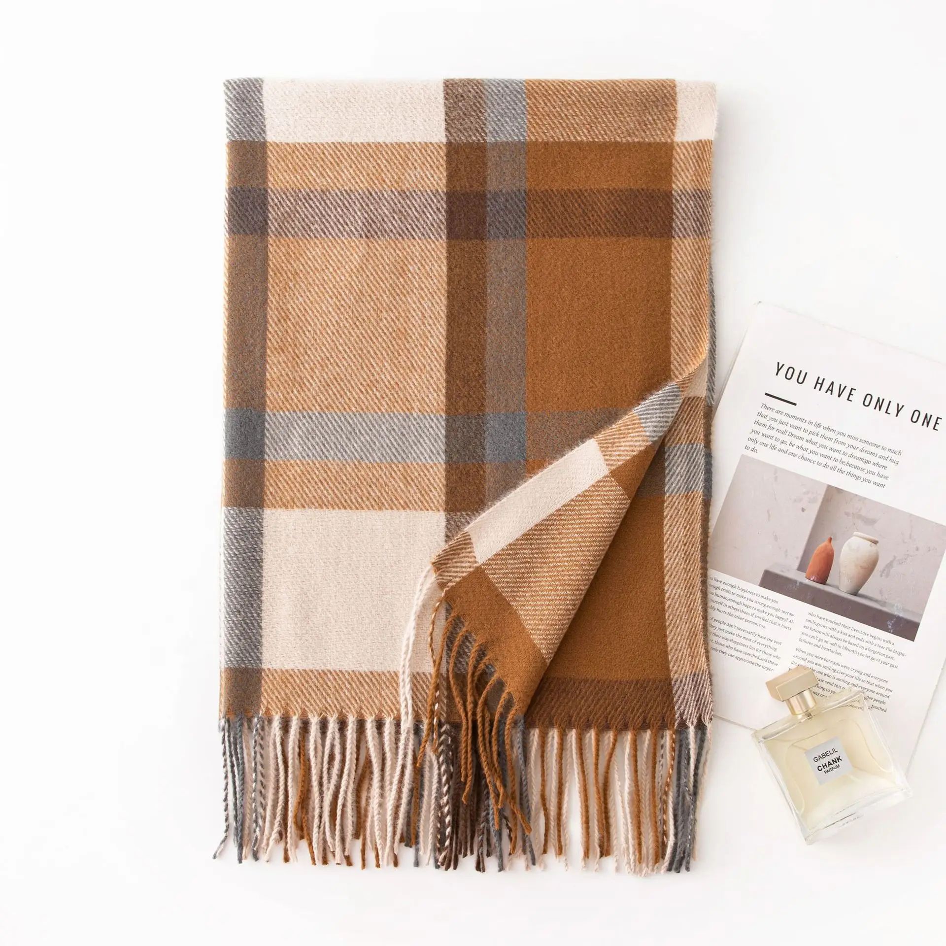 

New Plaid Fringe Scarf Shawl Women Men, Korean Style Warm Thick Hijab Hair Wrap, Fashionable Unisex Winter Autumn Accessories