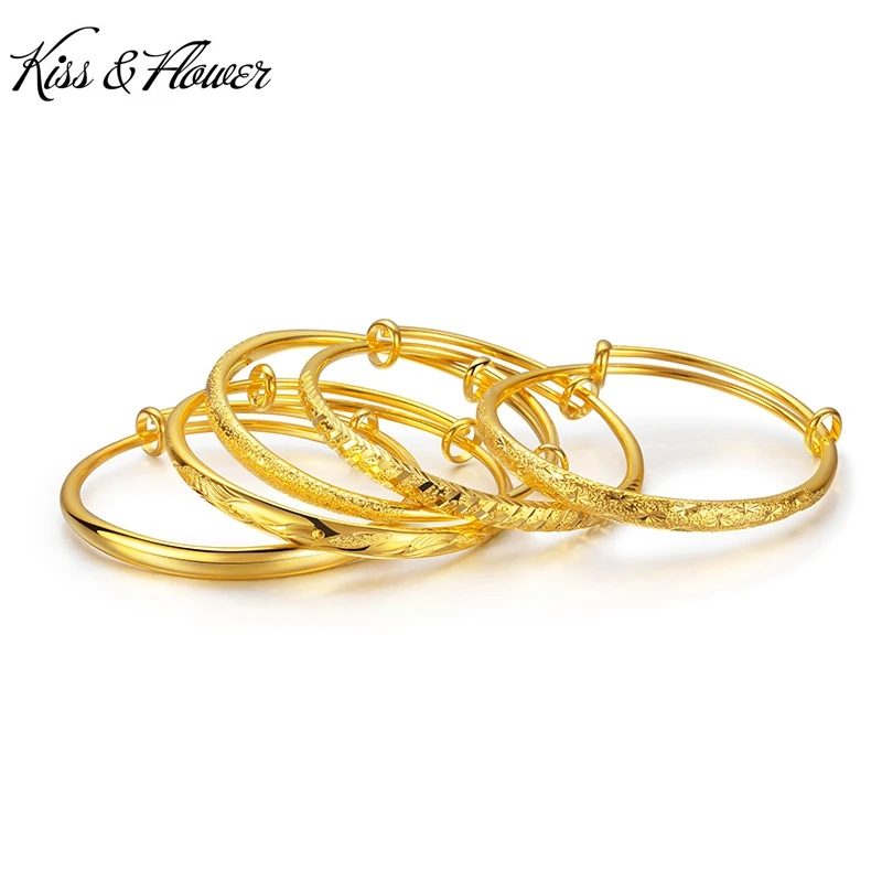 

KISS&FLOWER Gold Vintage Matte Push-Pull Star Bracelet Bangles For Women Birthday Wedding Party Birthday Bride Mother Gifts BR11