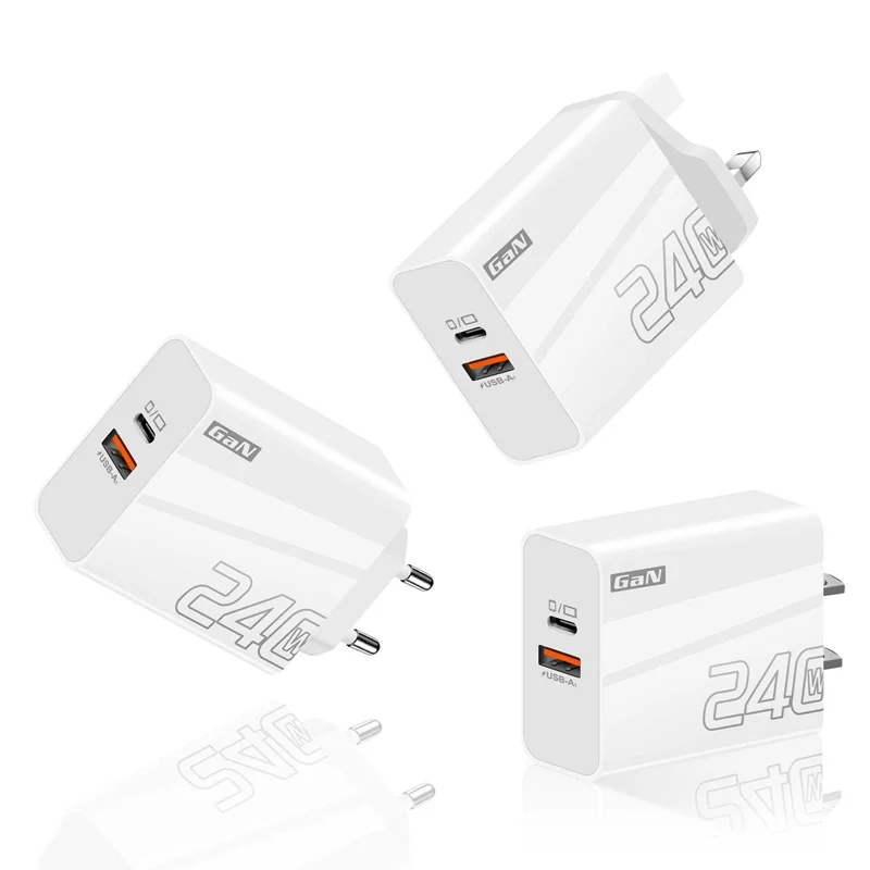 Szybka ładowarka 240W z dwoma portami USB typu C, szybkie ładowanie QC3.0, adapter ładowarki sieciowej z wtyczką EU/US/UK do iPhone'a i Samsunga, nowość — zdjęcie produktu 7