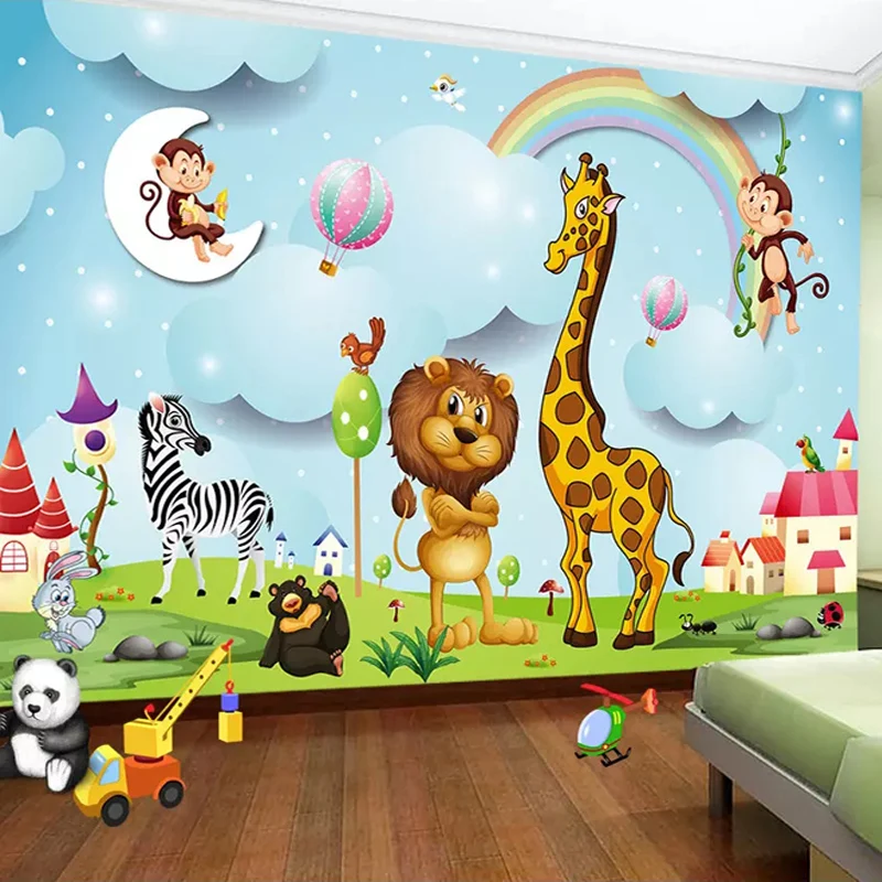 

Custom Wall Murals 3D Cartoon Animal Photo Wallpaper Boys And Girls Children's Bedroom Background Wall Painting Kid's Wall Paper