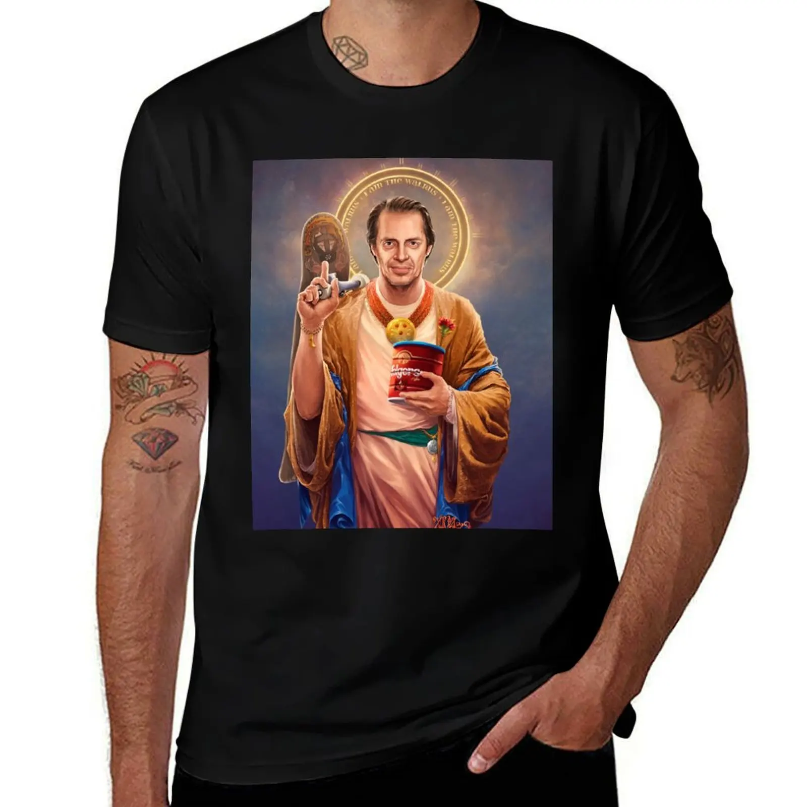 Camiseta con pintura religiosa original de Steve Buscemi, camiseta sencilla para las fiestas