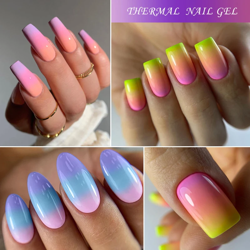 LILYCUTE 7ML Thermal Gel Polish Nail Art Pink Blue 3 Layers Temperature Color Changing Gel Polish Vernis Semi Permanent UV Gel