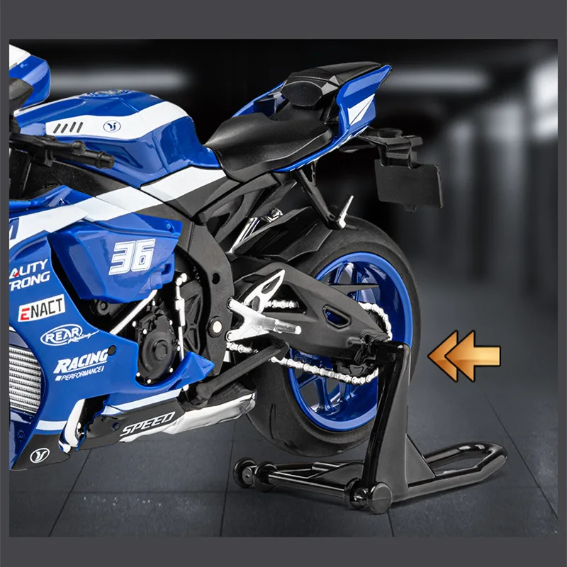 1:12 YZF-R1M Alloy Racing Motorcycle Model Diecast Street Cross-Country Motorcycle Model Simulation Sound and Light Kid Toy Gift