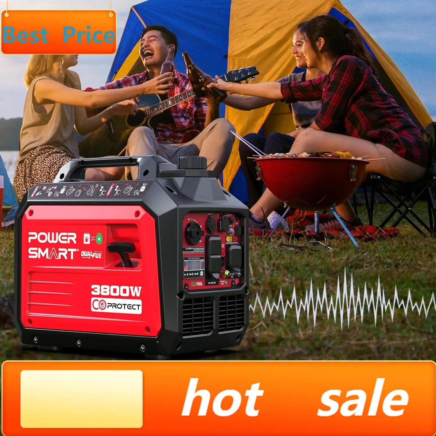 

3800 Watt Dual Fuel Inverter Generator, Quiet Portable Gas Propane Powered with CO Sensor and RV Ready Outlet, 149cc 4-Stroke OH
