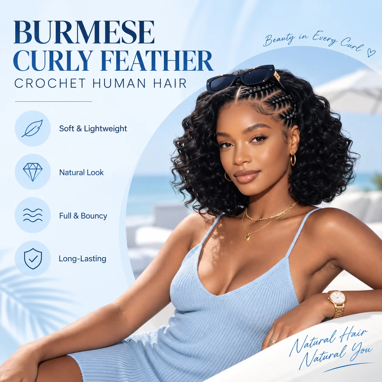 18 20 22 24 Inch Pre-Separated Tangle-Free Burmese Human Hair Natural Black Curly Braids Reusable Raw Crochet Brazilian Curly Hair Extensions for Women