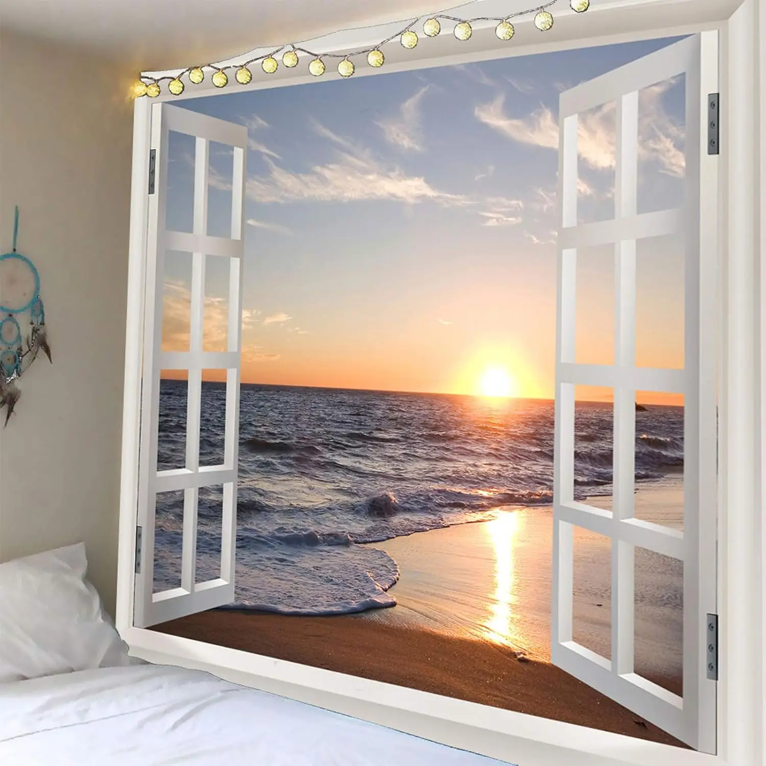 Homiest 3D océan tapisserie tenture murale soleil coucher de soleil mer plage paysage tapisserie fenêtre tapisseries pour chambre salon maison De