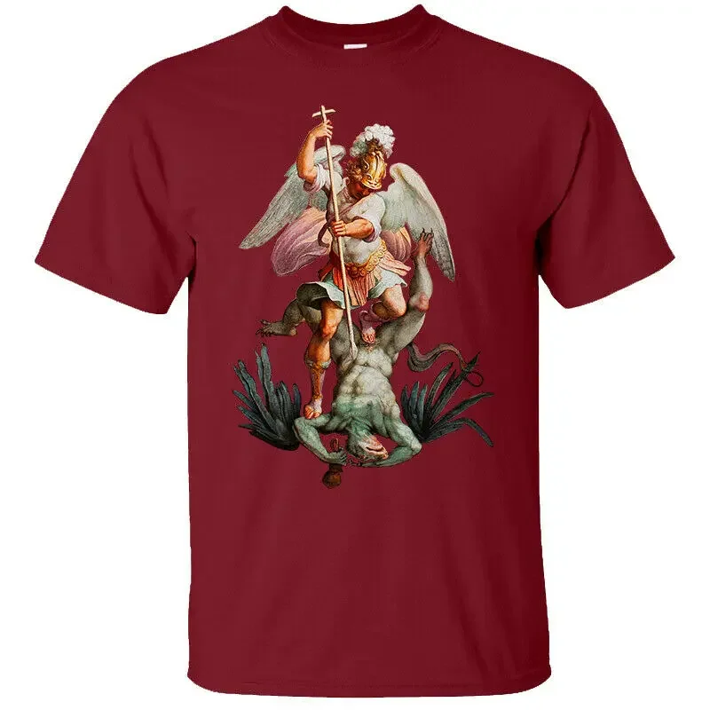 Saint Michael The Archangel Destroy Devil Catholic T-Shirt. Premium Cotton Short Sleeve O-Neck Mens T Shirt New S-3XL