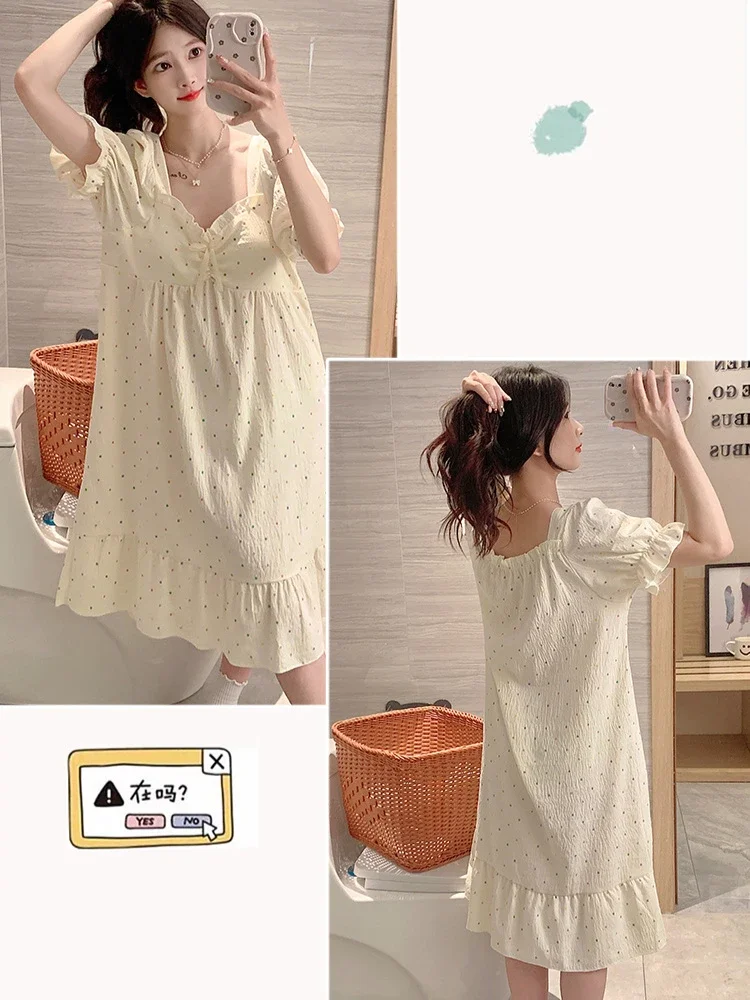 Женская пижама больших размеров 5XL, корейская ночная рубашка с короткими рукавами и милым принтом на груди, летняя свободная одежда для дома, которую можно носить на улице