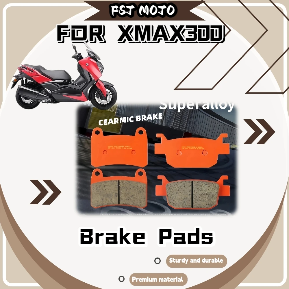 For XMAX300 Scooter Ceramic Super Alloy Brake Pads Low Noise Low Disc Wear High Temp Copper Base Front Rear Brake Shoe Kit