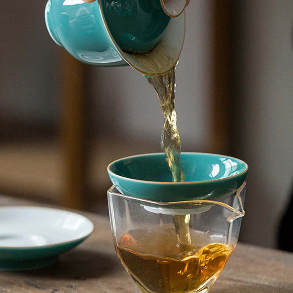 

Tea Strainer with Base Ceramic Porcelain Filter Heat Resistant Crackle Free Brewing Tool Smooth Funnel for Home and