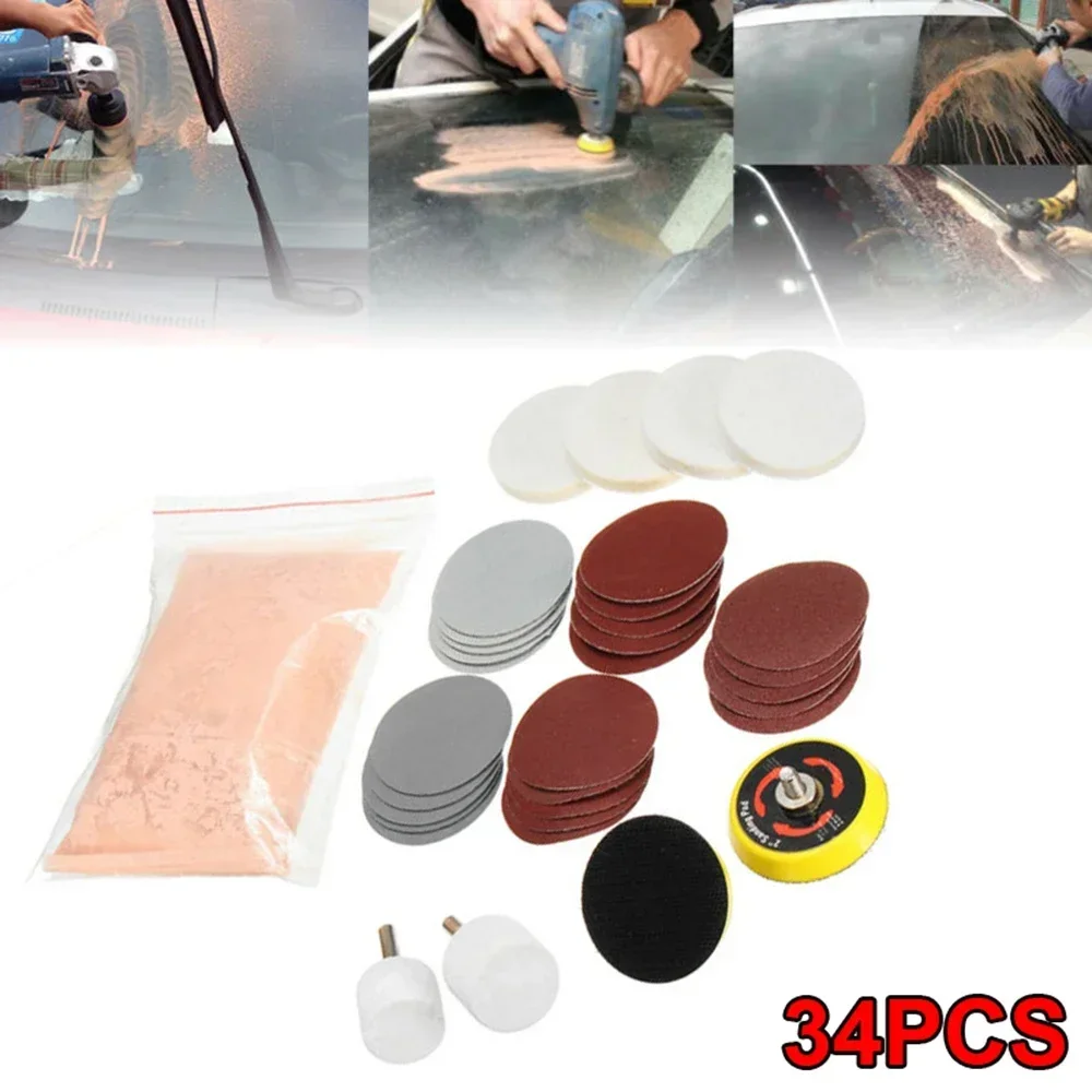 34Pcs Car Deep Scratch Remover Repair Glass Polishing Yttrium Oxide Powder Polishing Wheel Efficiently Repair Car Maintenance