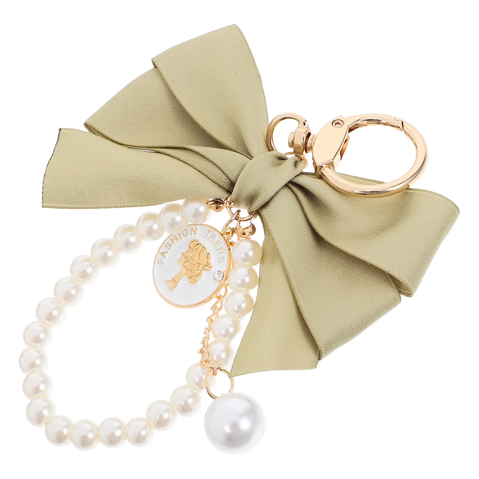 Pearl Embellished Bowknot Keychain Design Dangle Pendant for Purse Handbag Car Interior Decoration Cute Vintage