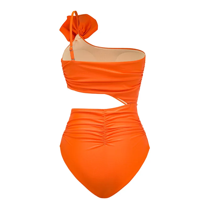 ผู้หญิงชุดว่ายน้ําฤดูร้อนชุดว่ายน้ําไหล่เดี่ยว 3D ดอกไม้ One-piece ชุดบิกินี่ Beachwear Maxi ชุดกระโปรง