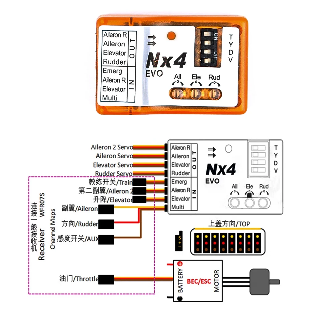 ZMR NX4 PRO EVO Flight Controller 3D Flight Gyroskop Balance für Starrflügelflugzeuge, unterstützt Rate/Hold/Gyro Off-Modus