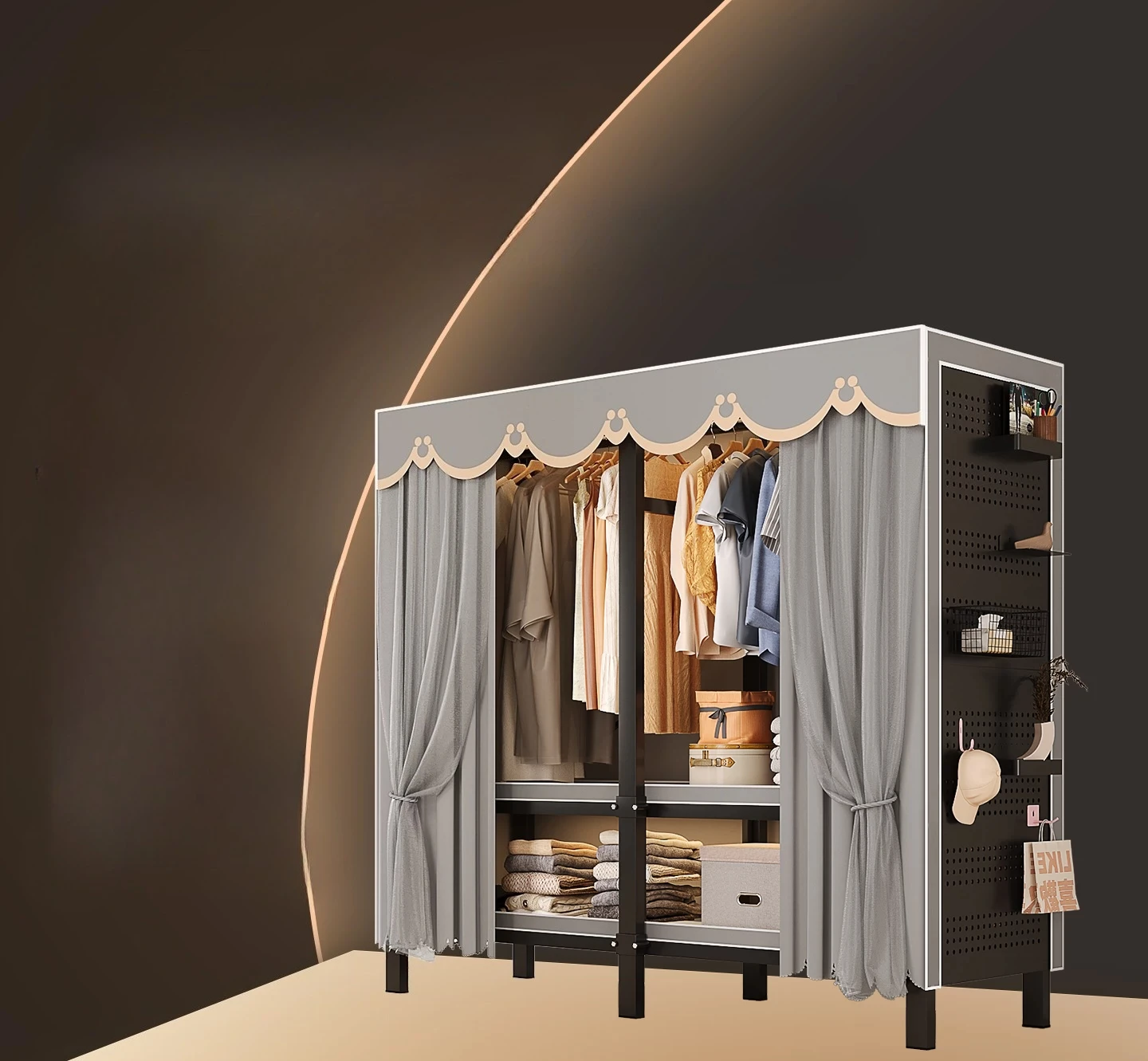 New type of hole plate wardrobe integrated installation-free folding storage full steel frame large-capacity sliding door rental