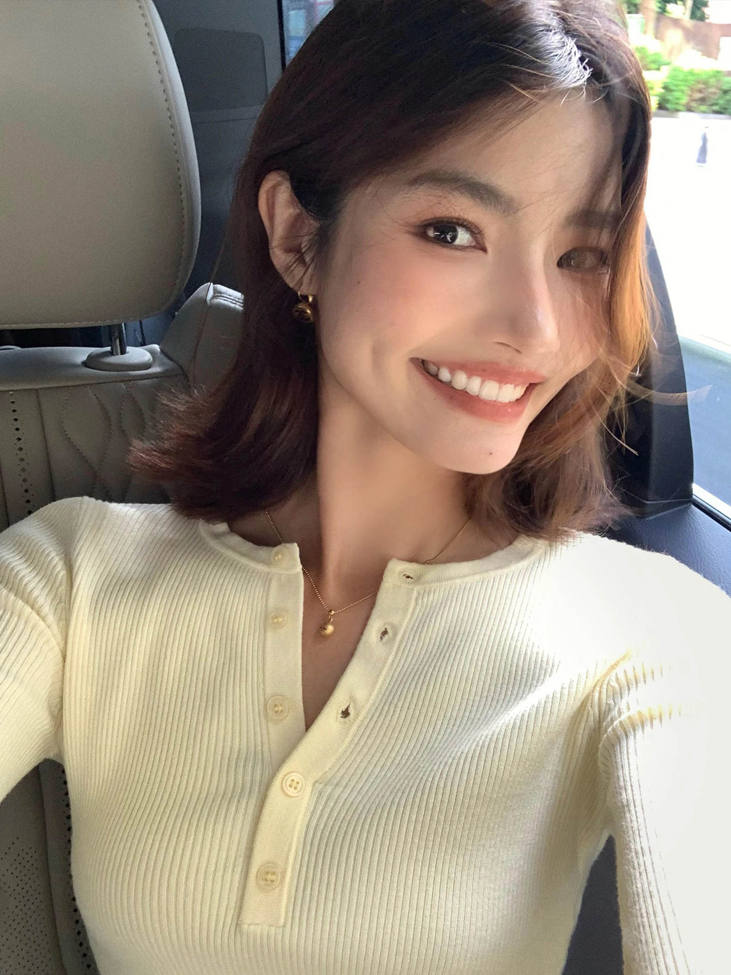 

Pusumede Bla f Open Collar Base irt Women's Inner Wear Slimming Knitted Sweater Commute Sle Fitted Long Sve round...