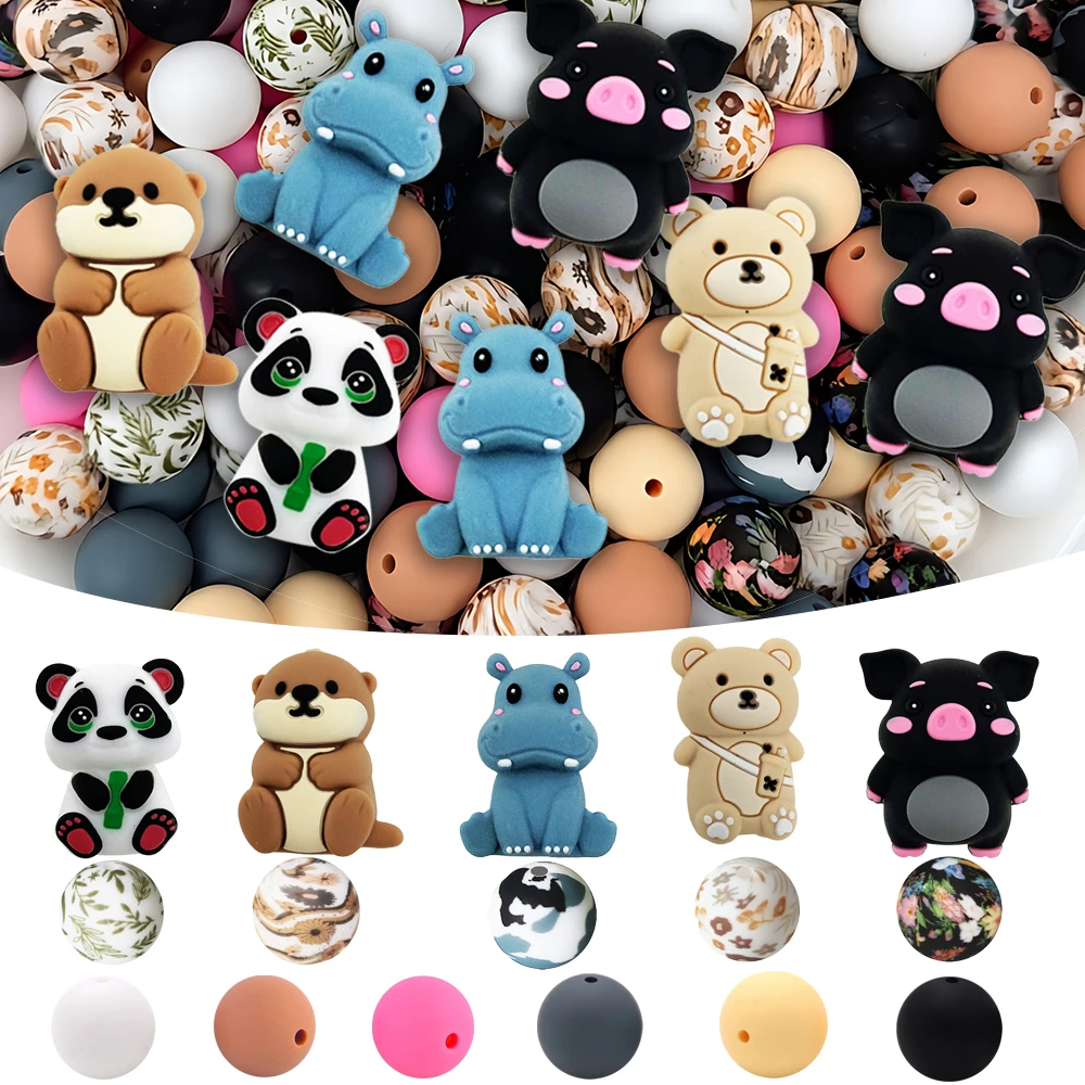 31/75-teiliges 3D-Tierkombinations-Silikonperlen-Set für DIY-Halsketten, Armbänder, Dekorationen, Stifte, Schmuckanhänger usw. Geburtstagsgeschenk für die Feiertage – Detail 1