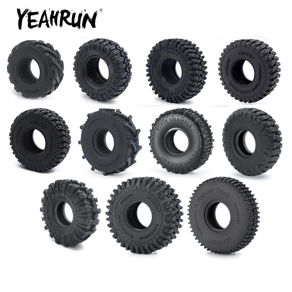 YEAHRUN 4Pcs 1.0inch All Terrain Mud Rubber Wheel Tires 54/58/62/64/65mm for TRX-4M 1/18 Axial SCX24 1/24 RC Car Upgrade Parts