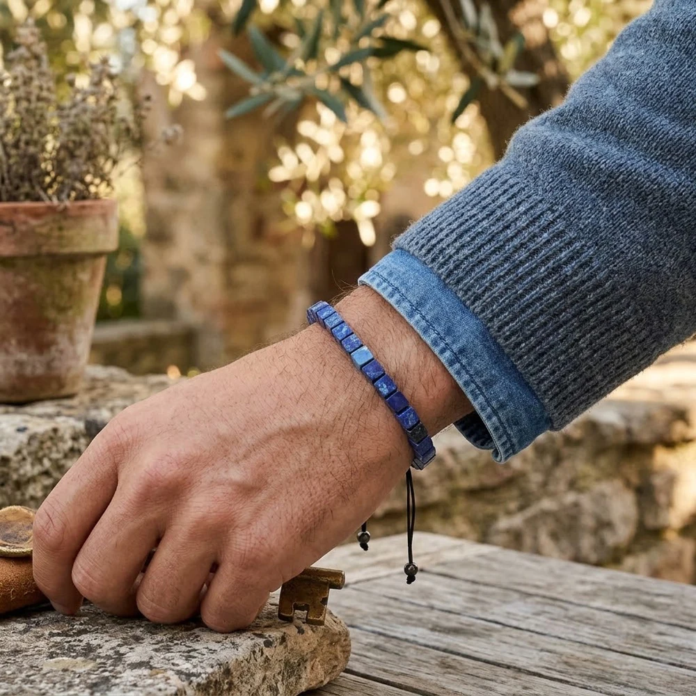 Handmade Square Stone Beaded Bracelet Men Adjustable Braided Rope Bracelet Women Jewelry Gift