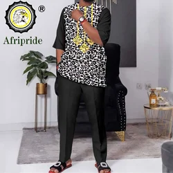 African Suits for Men Short Sleeve Embroidery Tops and Pants 2 Piece Set Plus Size Casual Tracksuit Print Outfits 2416027