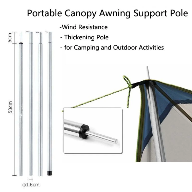 Beach Shelter Tarp Awning Pole Portable Canopy Awning Support Pole Resistance Accessories for Camping and Outdoor Activities