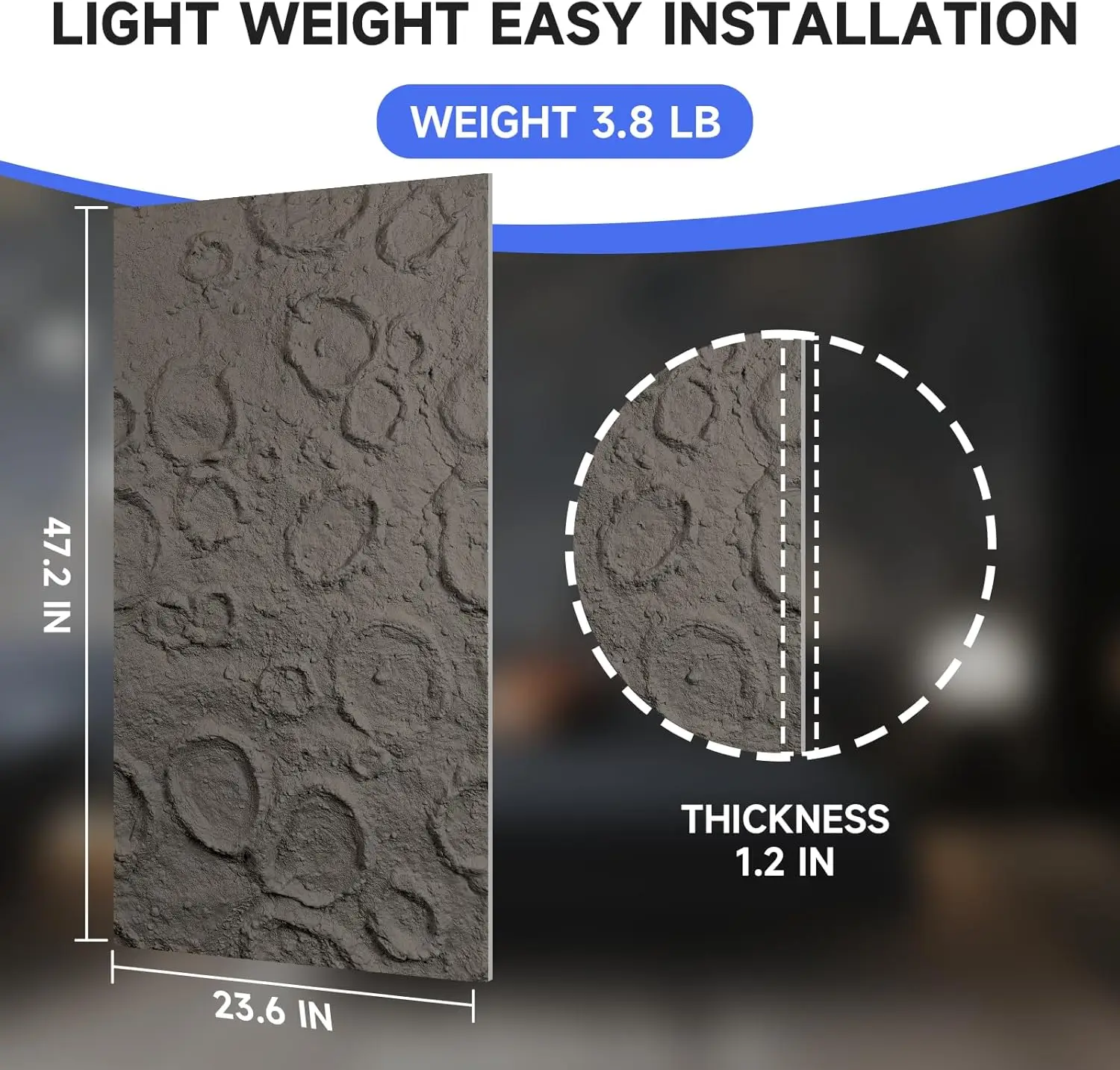 Panel dinding 3D 4 Pak tekstur semen batu PU panel imitasi 23.6 "x 47.2" panel dinding kaki persegi tahan air tahan api