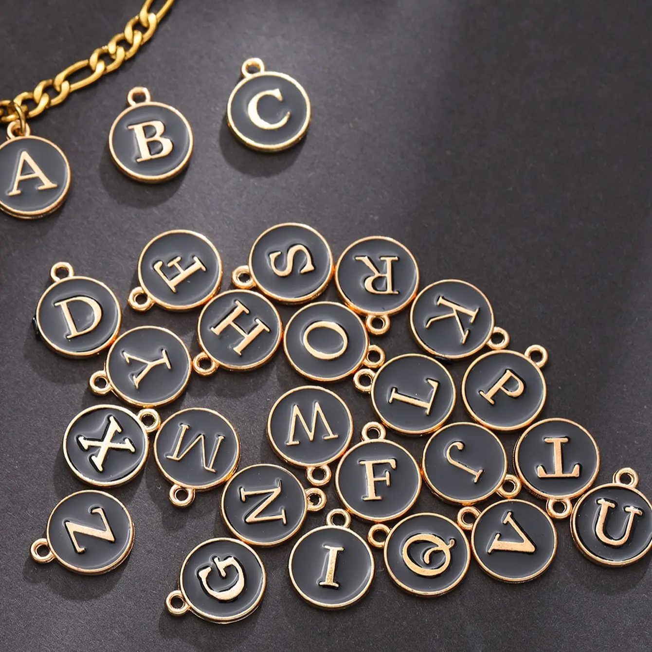 Fashion DIY Alloy Black Oil Dripping 26 Letters Pendant Bracelet Female Jewelry Accessories