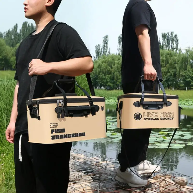 Fishing Bucket Folding Fish Bait Bucket EVA Water Tank 12L/22L Fishing Tackle Live Fish Box Portable Water Bag For Camp fishing