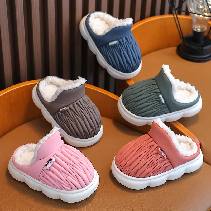 Josaywin Children Home Shoes Cashmere Cotton Slippers Kids Boy Warm Shoes Boy Girl Slippers Indoor PU Winter Baby Young Shoes