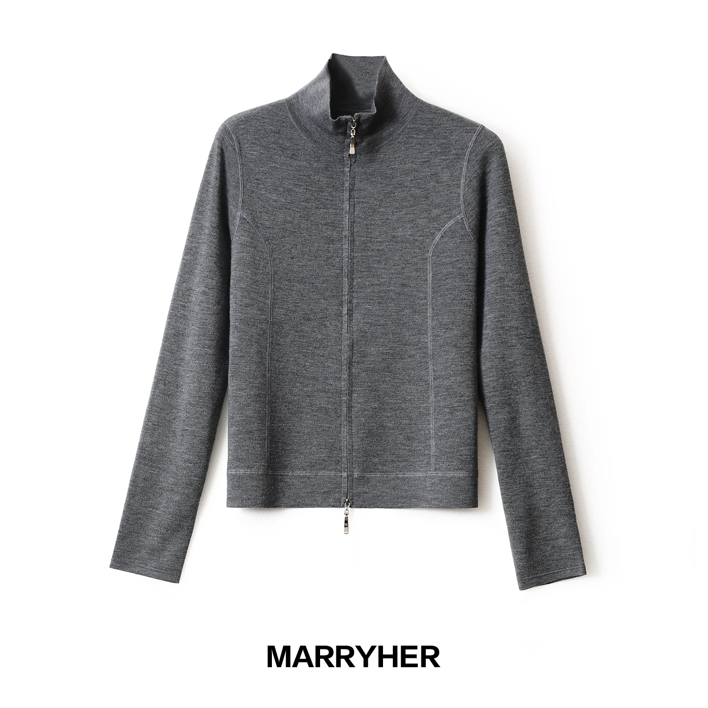 

Marryher Luxury Women's Woolen Knitted Cardigan High Density Fine Needle Stand Collar Spring Early Season Slim Fit Soft Fabric