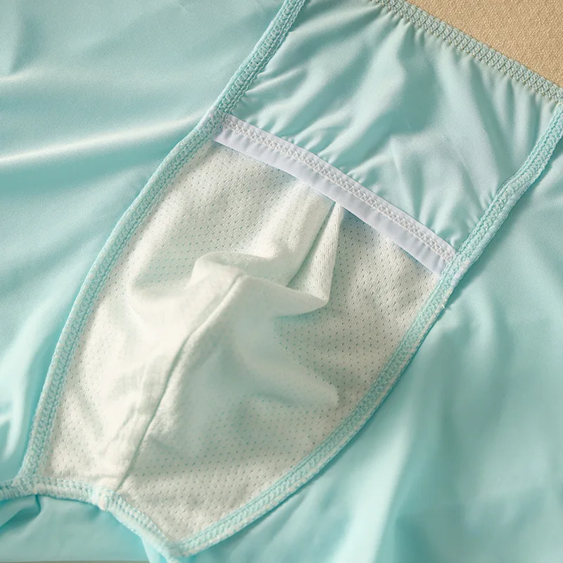 الحرير الجليد رقيقة جدا الرجال الملابس الداخلية واسعة حزام تنفس مثير سراويل بوكسر منفصلة القضيب الحقيبة التجفيف السريع الرجال سراويل