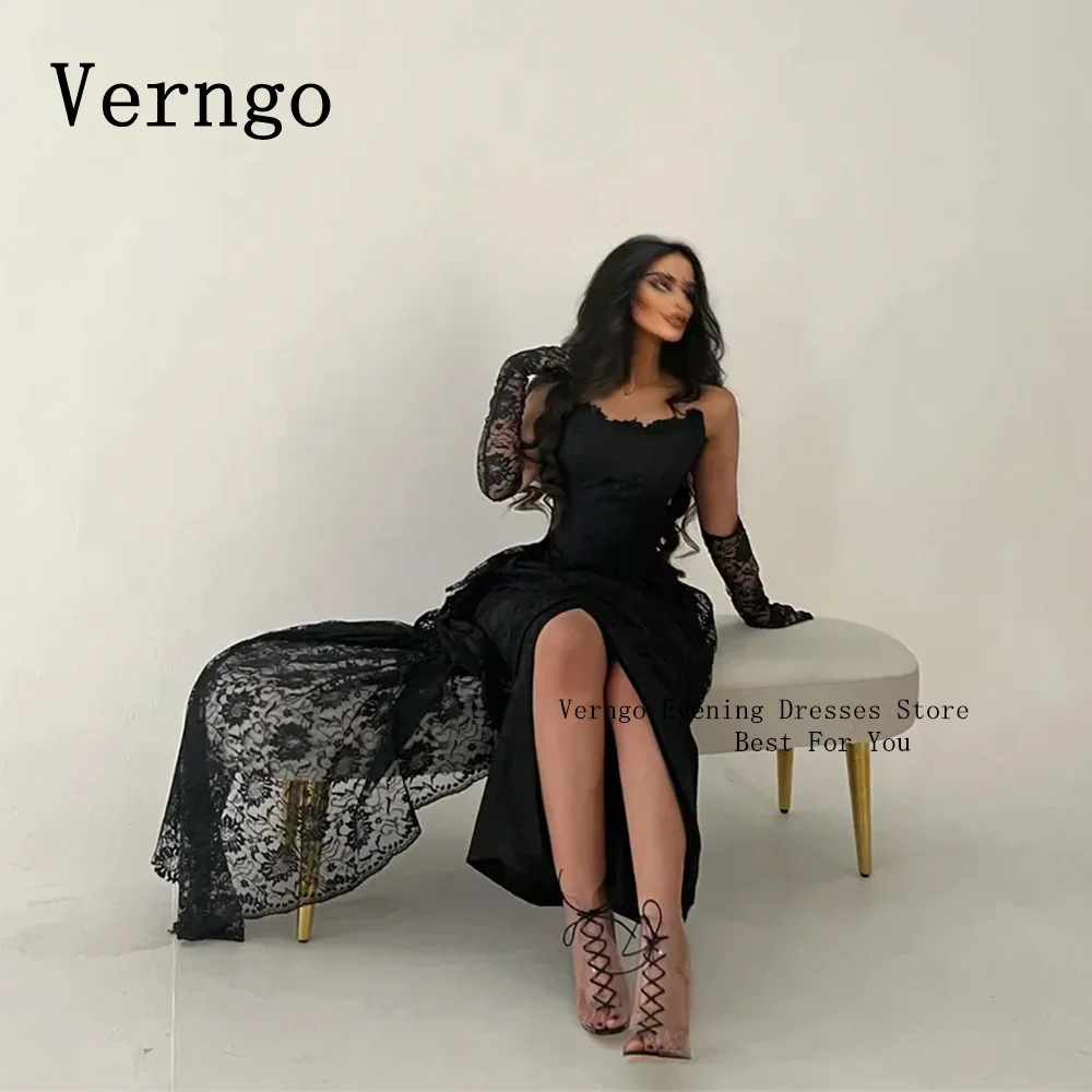 

Verngo Black Lace Evening Dress OverskiirtsParty Dress For Women HIgh Slit Mermaid Luxury Formal Prom Gown 2024