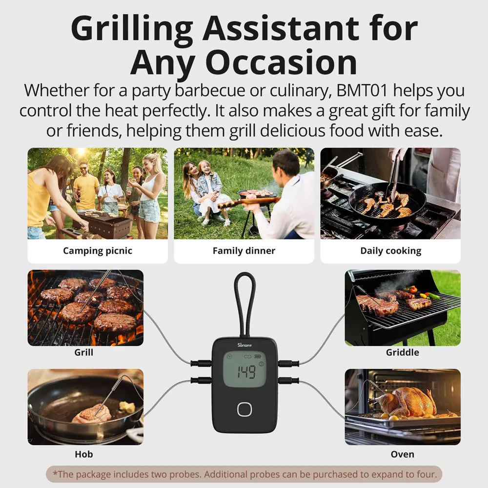 SONOFF BMT01 BBQ Meat Thermometer Remote Monitoring Temperature Alert Barbecue Cooking Oven Grill Probe Works with eWeLink APP