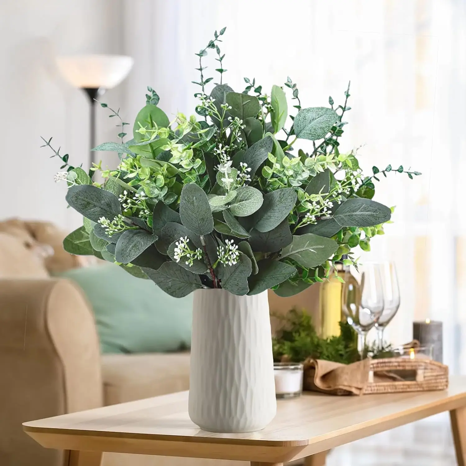 Künstliche Pflanzen Seide Eukalyptus Blatt Valentinstag Hochzeit Bogen Braut Zubehör Gefälschte Vase Home Room Decor Kranz Brial Bouquet