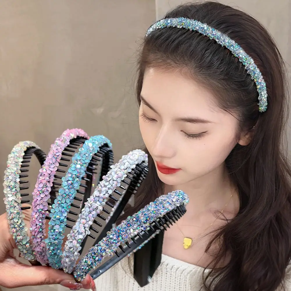 

Sweet Rhinestones Antislip Hairband Thin Pearl Crystal Teeth Headband Korean Style Headwear Plastic Face Wash Hair Hoop Women