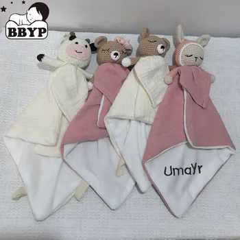 Personalisierte schöne Decke Baumwolle Gaze Baby Handtuch Hase Ohr Kaninchen Puppe Baby Bettdecken Decke beruhigende Handtuch Neugeborenen Gesicht zu