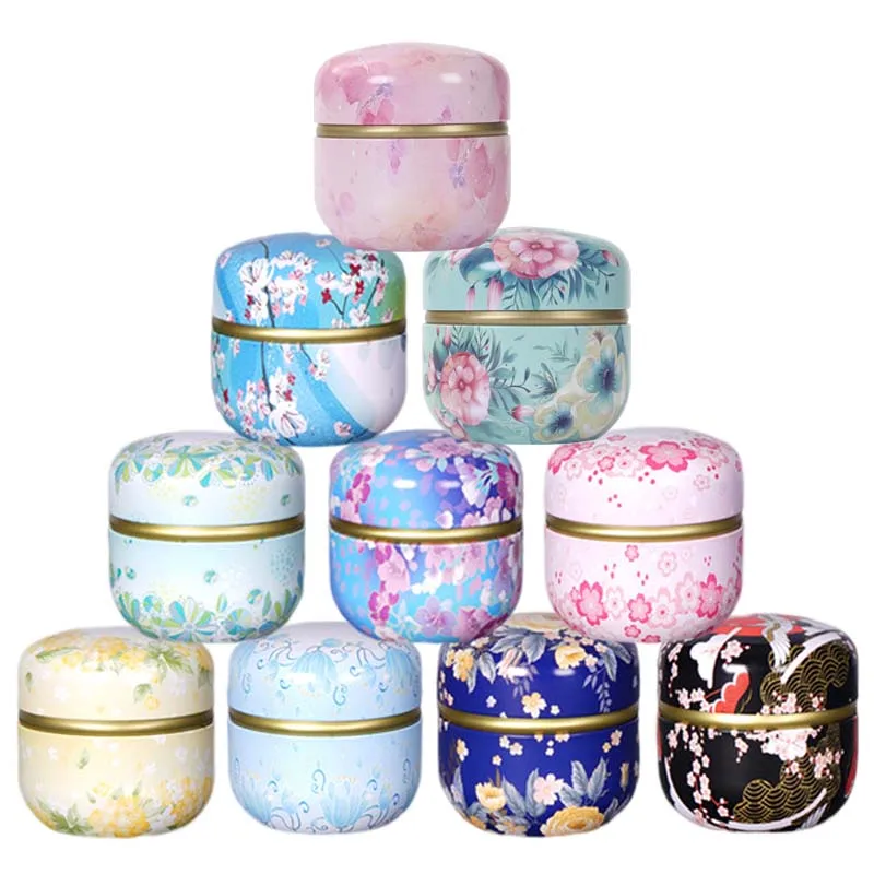 

12pcs Portable Tea Storage Container Japanese Style Round Tin Household Tinplate Sealed Jar Candy Flower Tea Packaging Boxes