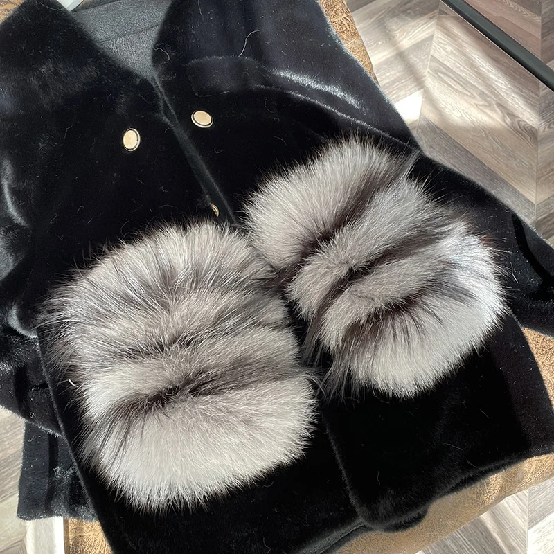 Genuine Winter Natural 100% Real Fox Fur Pocket Decorate Women Keep Warm Arm Warmers Fashion Coat Luxury Solid Color Accessories