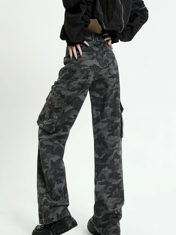 Hip Hop Jeans Women Chic All-match High Waist Camouflage Safari Style Full-length Trousers Streetwear Schoolgirls Simple New BF