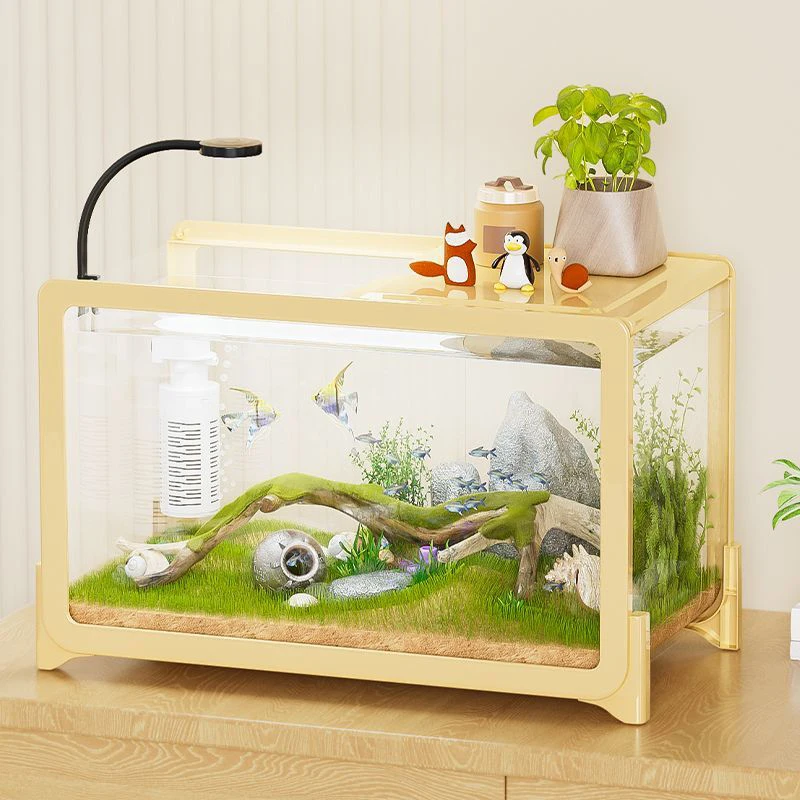 

Small Aquariums Desktop Decoration Fish Tank Household Plastic Fishbowl Ecological Landscaping Goldfish Tank with Filter