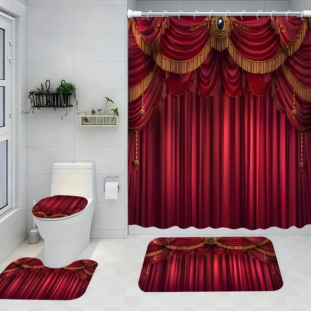 Luxurious Bathroom Four-piece Set - Avant-garde Waterproof Shower curtain, creating a complete bathroom suite