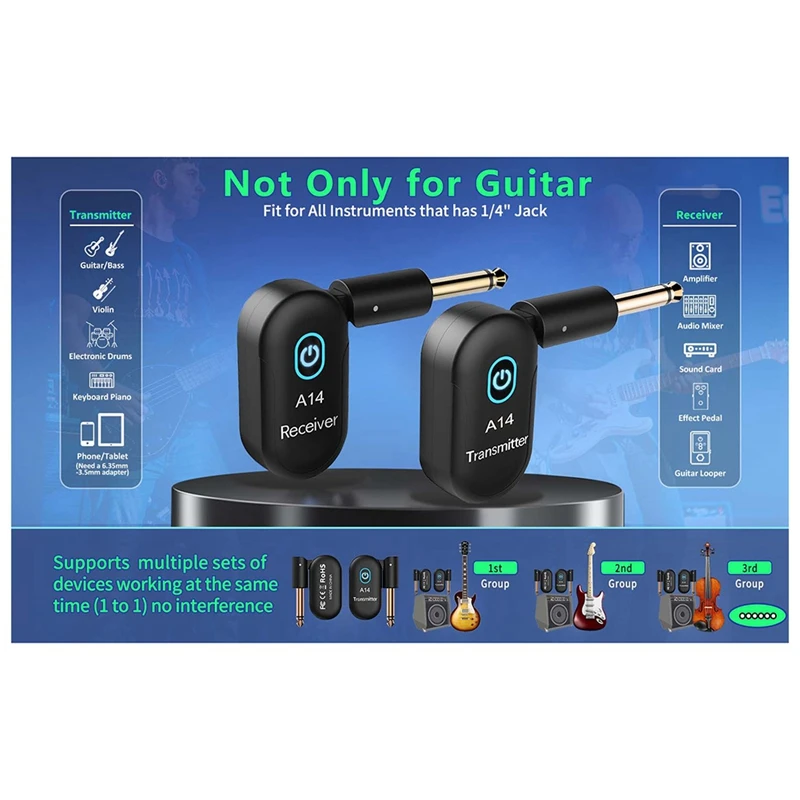A14 نقل لاسلكي الغيتار باس أنبوب النفخ الكهربائي 2.4 جهاز إرسال واستقبال 6.35 نظام نقل جهاز الإرسال والاستقبال