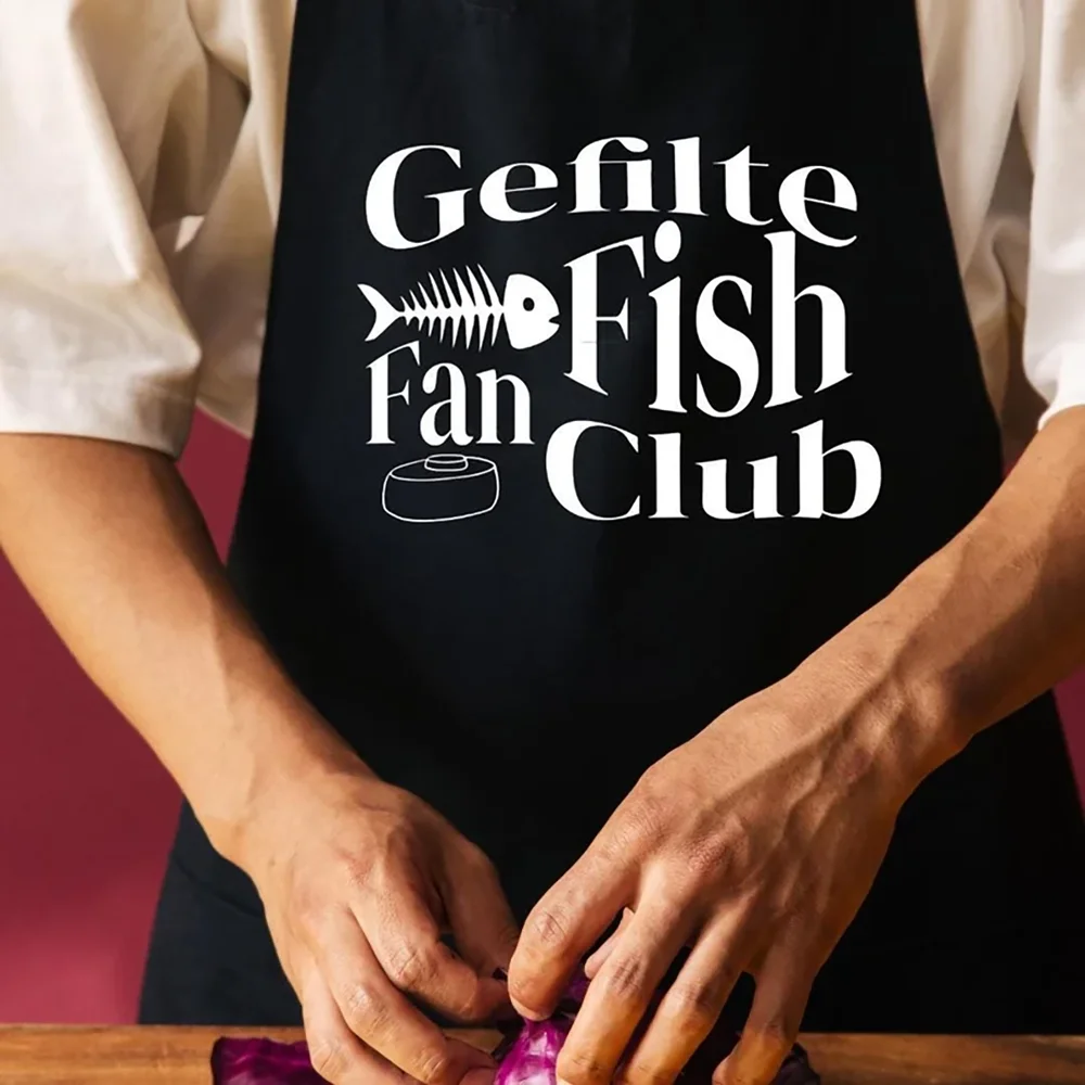 

Gefilte Fish Fan Club Black Apron Jewish Holiday Fun Gift Home Kitchen Accessory Cooking Enthusiasts Supplies Family Gatherings