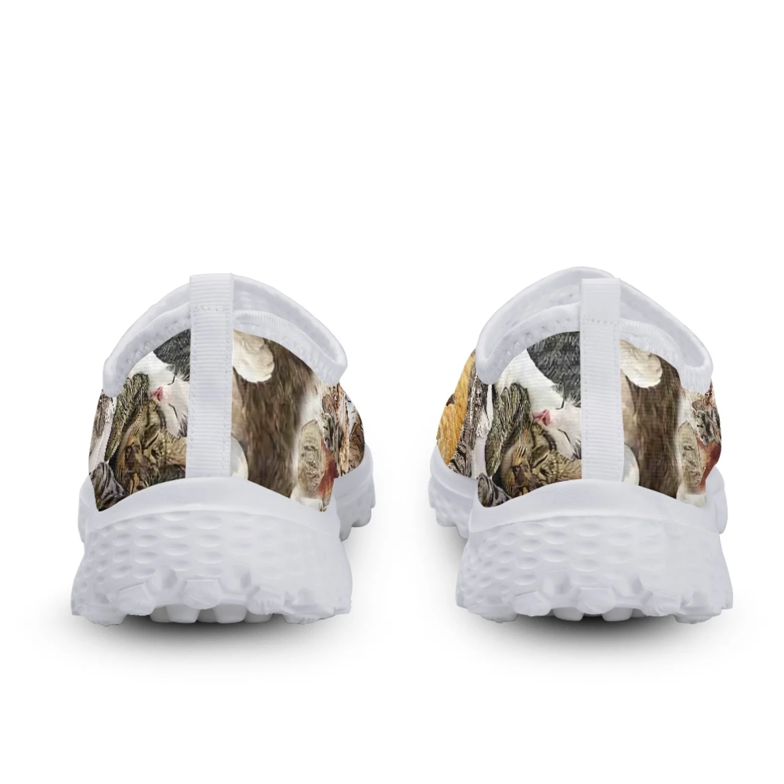 INSTANTARTS Cute 3D Cat Printing Female Mesh Sneakers Breathable Slip-on Loafers Lightweight Women Flat Shoes Casual Footwear