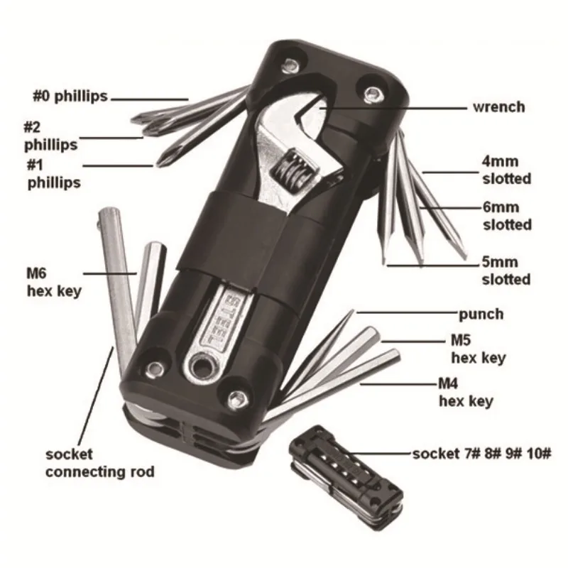The Multi-functional Combination Tool, Outdoor Camping Bicycle and Motorcycle Tool , Is Portable, Durable and Fully Functional.