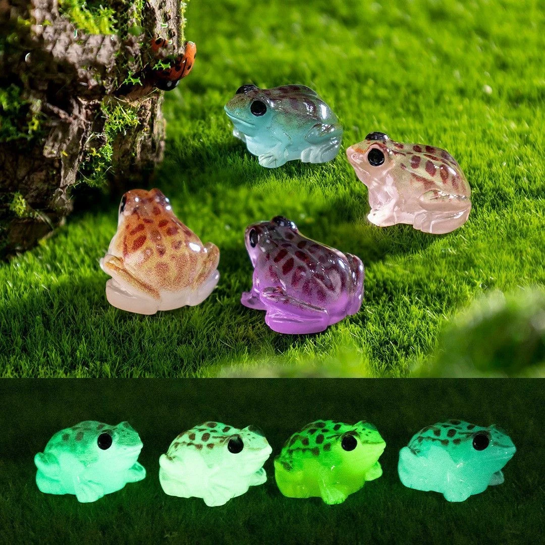 10/20Pcs Miniature Frog Figurines Luminous Mini Resin Frog Figures Garden Decor DIY Terrarium Craft for Moss Landscape Decor