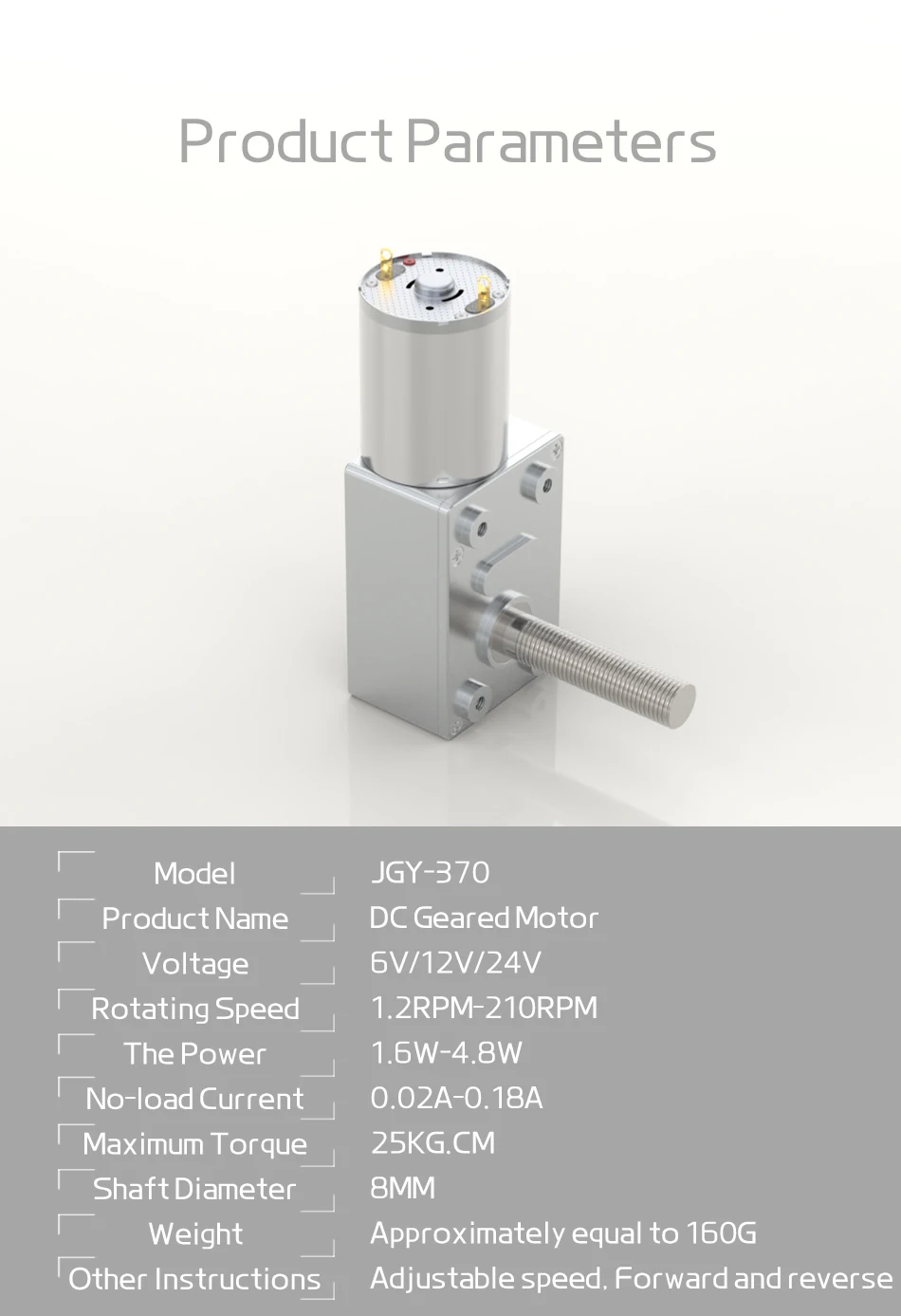 JGY370-M8 Miniatur-Gleichstrom getriebe motor 6V/12V/24V/1 U/min ~ 375 U/min Turbinen schnecke Gleichstrom getriebe motor Drehzahl einstellbarer selbstsicher nder kleiner Motor – Detail 16