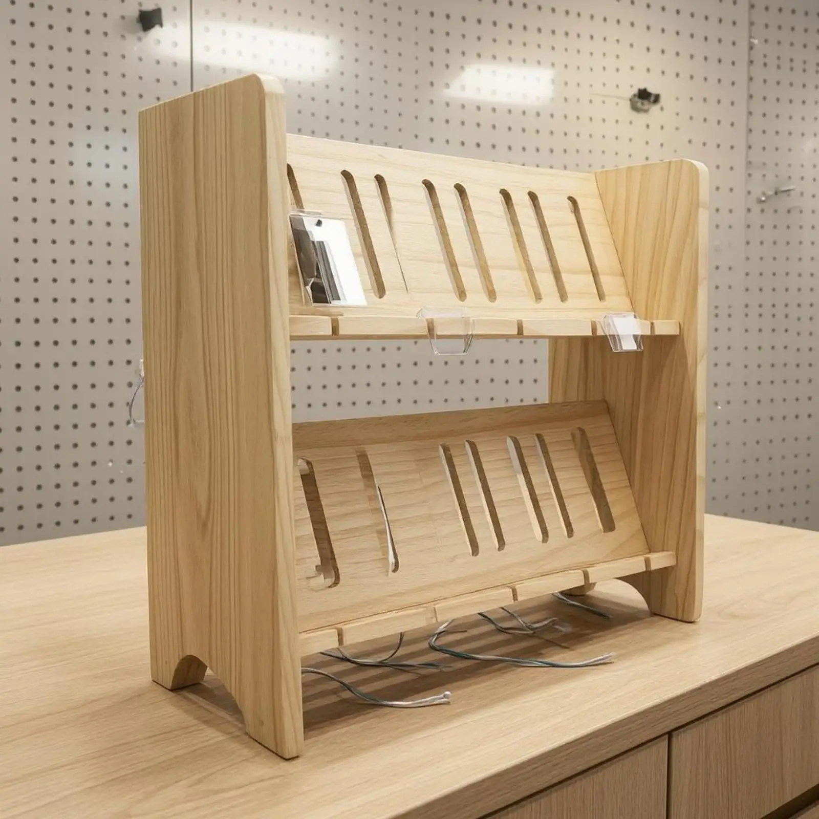 Solid Wood Multi Layer Phone Stand Table Phone Holder Bracket for Home Office Desktop Organization