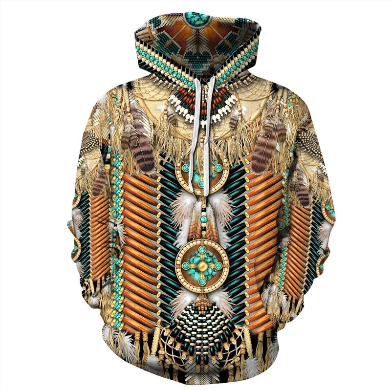 

Retro Ethnic Pattern Hoodie For Men Tribal Costumes 3D Printed Long Sleeves Casual Pullover Street Tops Hoodies Loose Sweatshirt